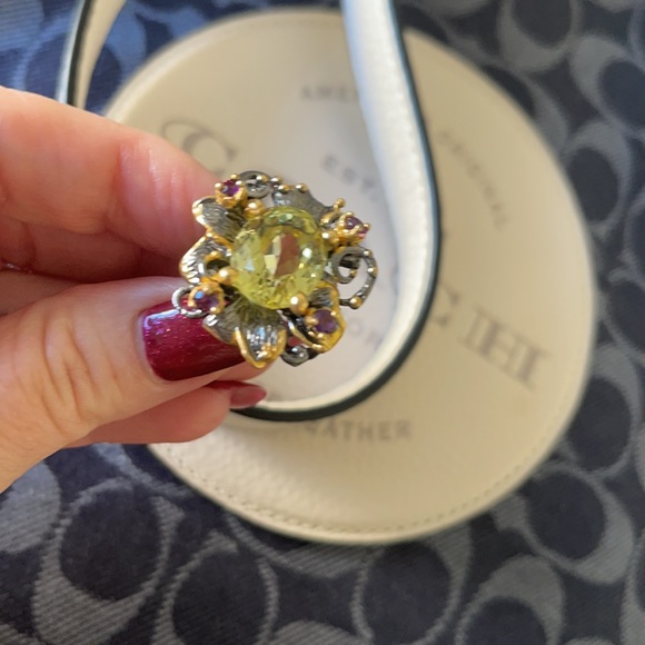 Lemon Quartz & Amethyst Sterling Statement Ring - Picture 4 of 9